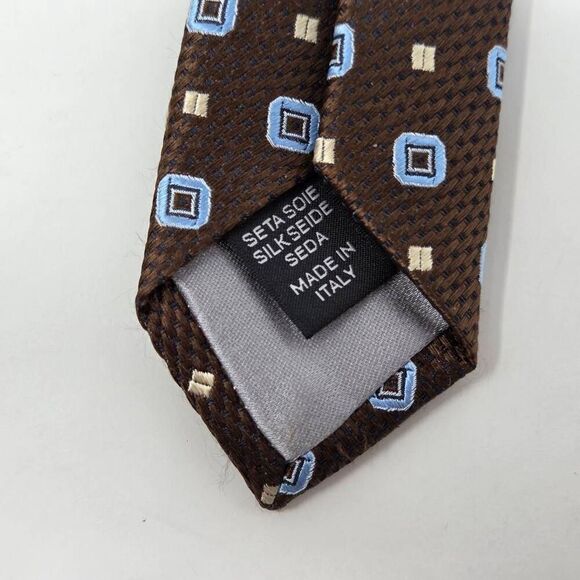 ERMENEGILDO ZEGNA SILK TIE BROWN GEOMETRIC LUXURY SATIN 3.5" X 59" RECENT - Picture 5 of 5